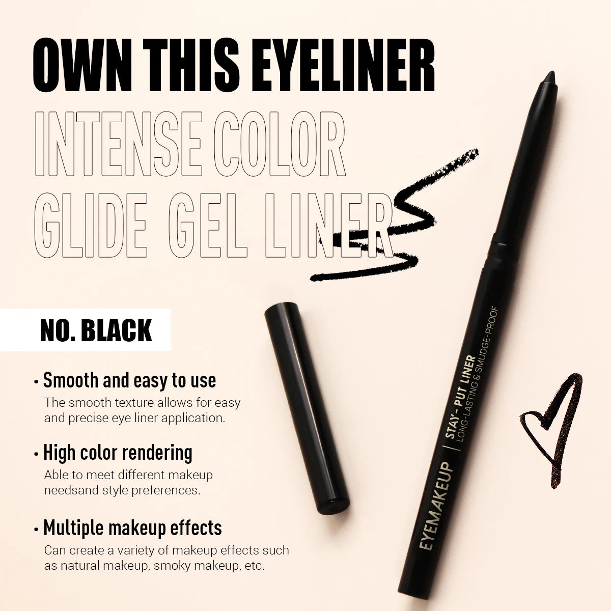 1 Pc Balck Eye Pencil, Natural Enlarge Your Eyes, Long-lasting, Create Perfect Eyeliner, for All Skin Types, Easy To Use Qme