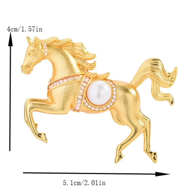 Rhinestones Pearl Alloy Horse Brooches Zodiac Pony Pins Women Men Clothing Accessories Suit Lapel Corsage New Year Gifts Qme A