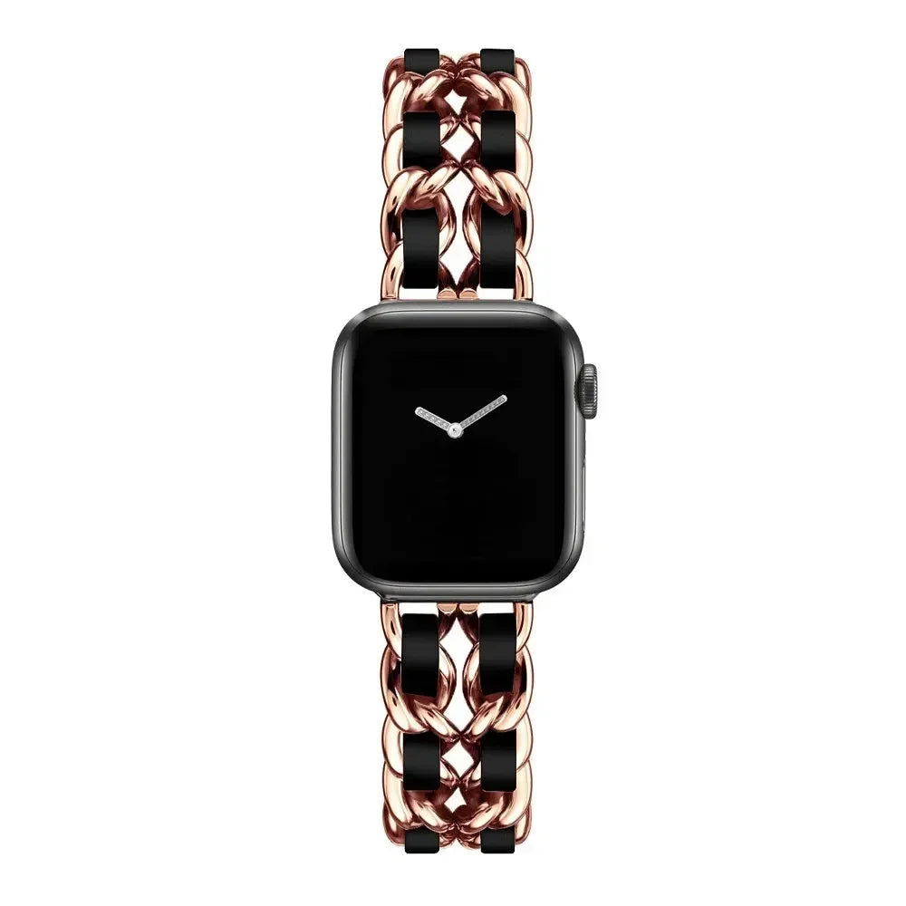 Luxury Metal Denim Strap For Apple Watch Band Ultra 2 1 49mm 41 45mm 38 42mm 44 40mm Bracelet For iWatch 9 8 7 SE 6 5 4 3 Women Qme Rosegold Black 42mm 44mm 45mm 49mm