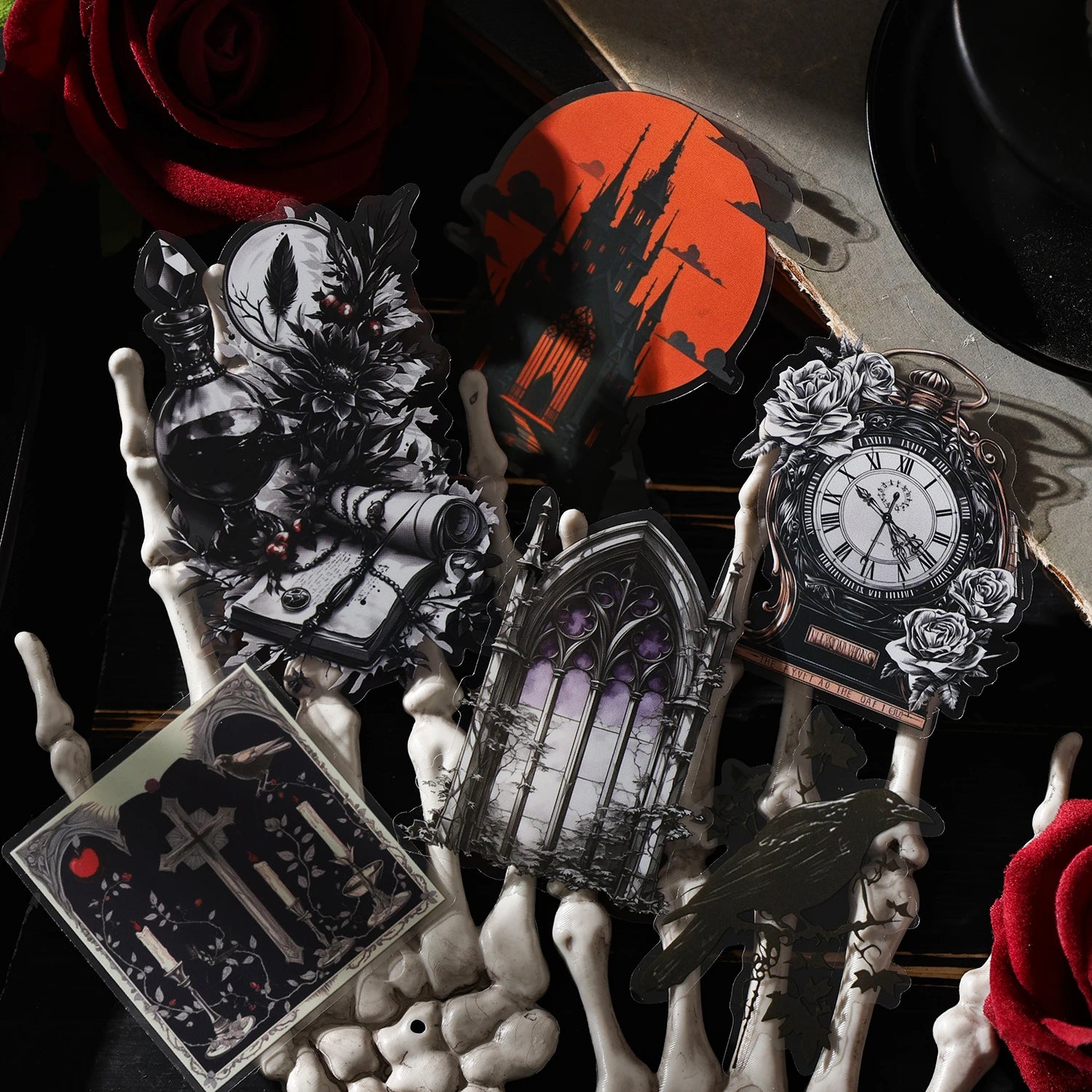 15 Sheets/Bag Halloween Horror Castle Theme Stickers for Scrapbooking DIY Collage Material Phone Case Frame Decoration Qme