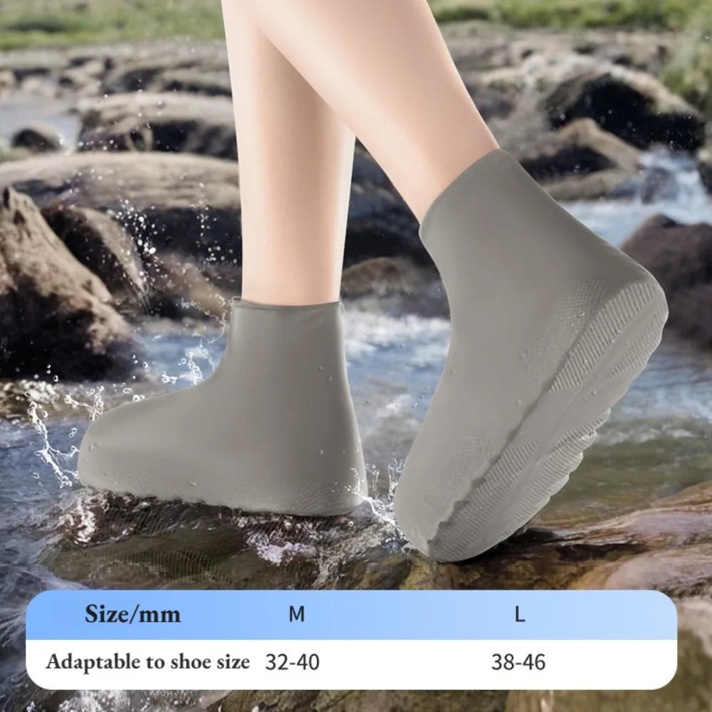 1Pair Upgraded Latex Waterproof Shoe Covers Extra Thick Anti-slip Qme Gray M(32-40)