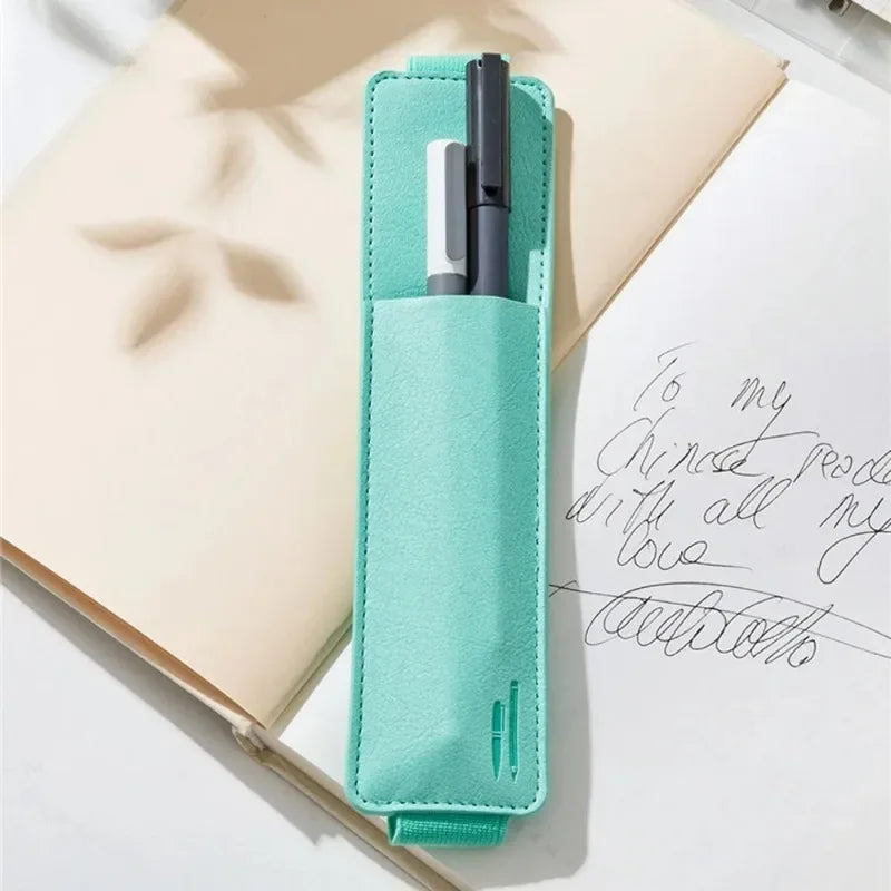 Pu Leather Pen Bag Elastic Buckle Book Notebook Fashion School Pen Case for Office Meeting Easy Carry Office Student Stationery Qme
