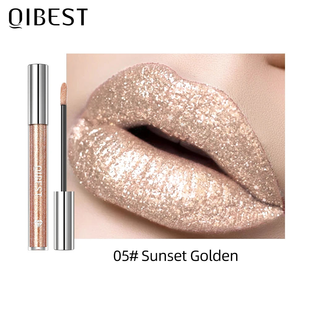Diamond Glitter Liquid Lipstick Waterproof Long Lasting Pearl Shiny Lip Gloss Metal Charming Lip Glaze Tint Makeup For Women Qme 05