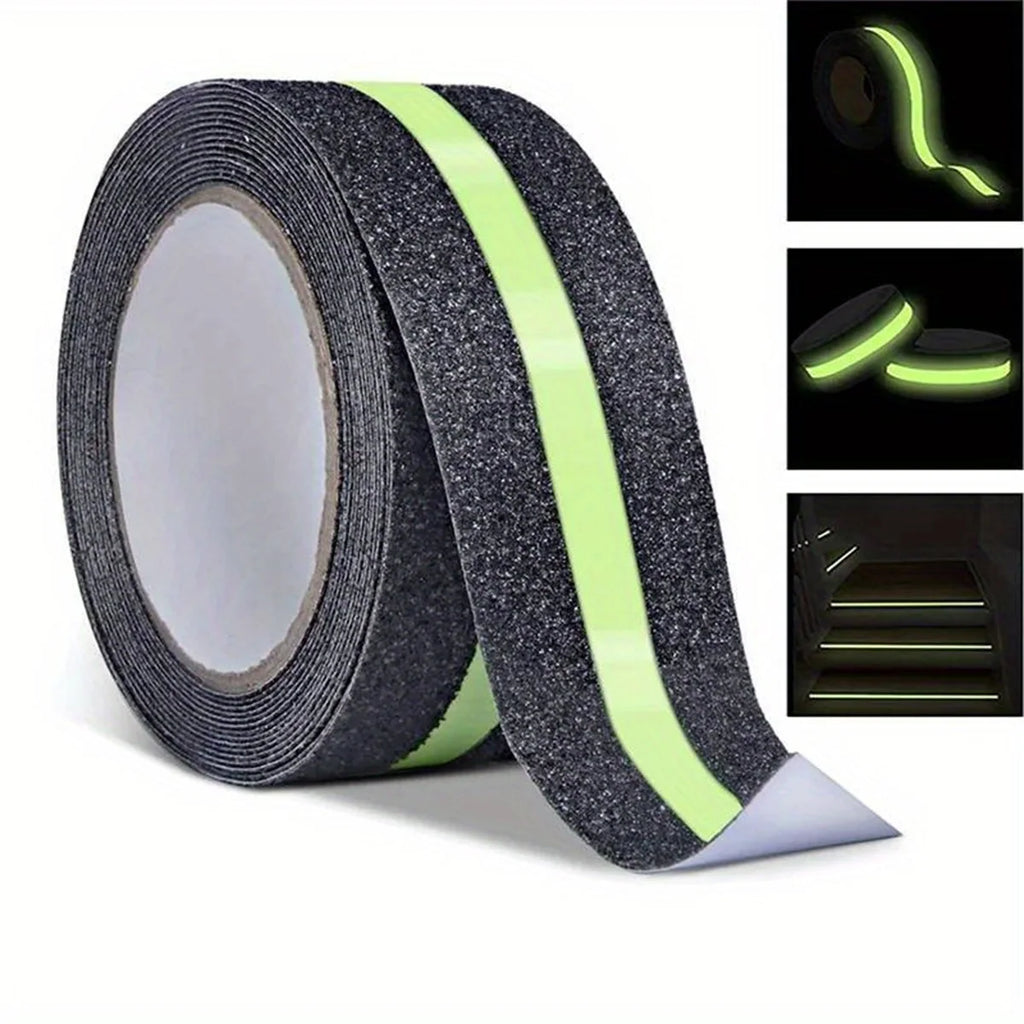 Anti Slip Traction Tape Glow in Dark Green Stripe Friction Abrasive Adhesive Non Skid Tape For Stair Tread Step Indoor Outdoor Qme