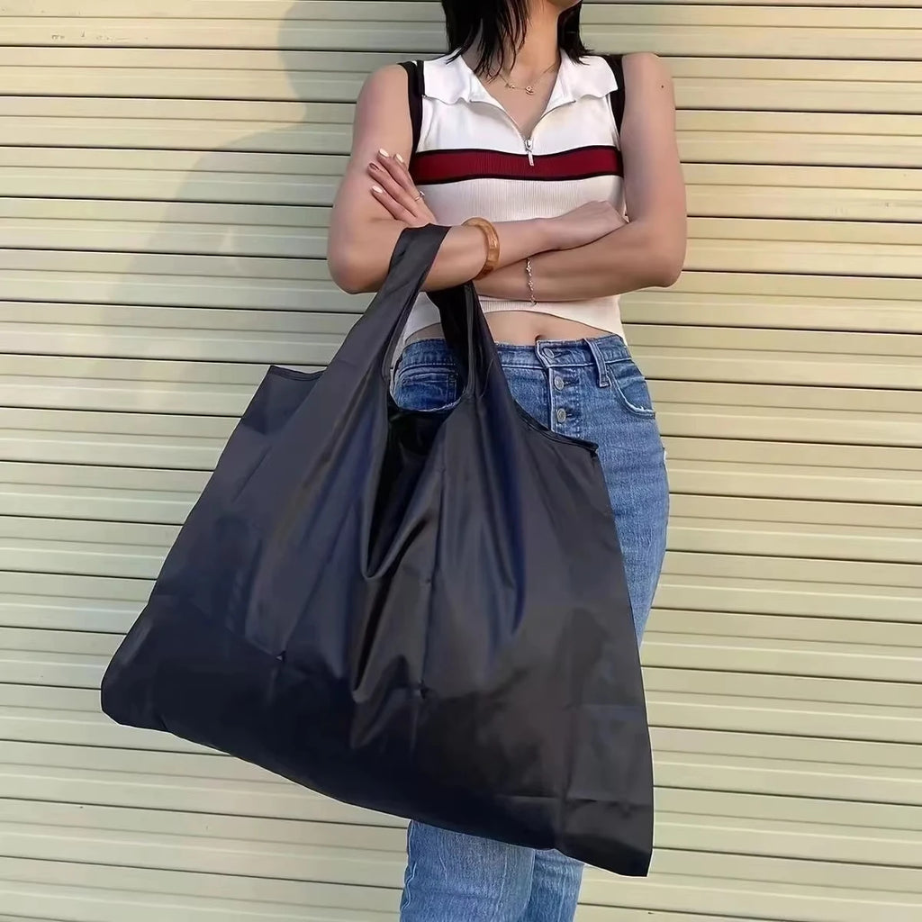 Women Large Capacity Folding Shopping Bag Big Size Portable Grocery Organizer Reusable Nylon Shoulder Handbags Tote Bag Qme