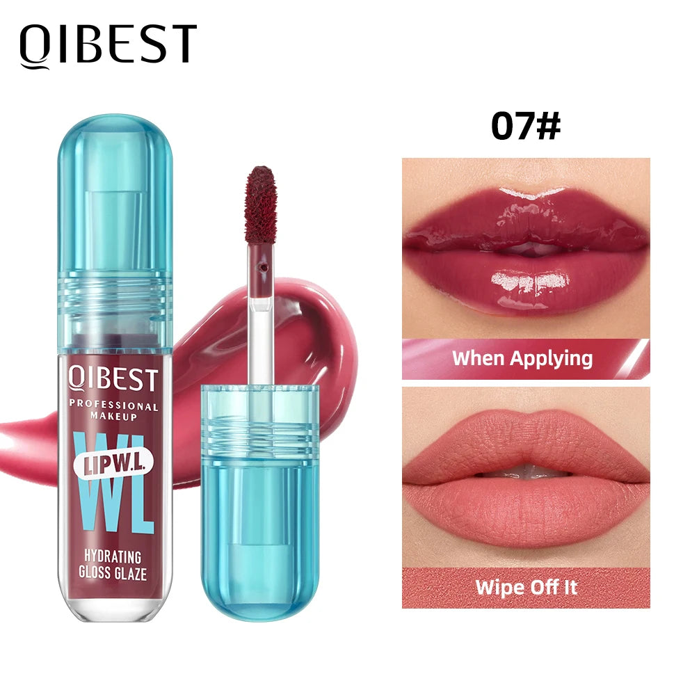 QIBEST Crystal Lip Gloss Mirror Watery Lip Glaze Long Lasting Moisturizing Lip Balm Plumping Gloss Oil Hydrating Makeup Lip Tint Qme 07