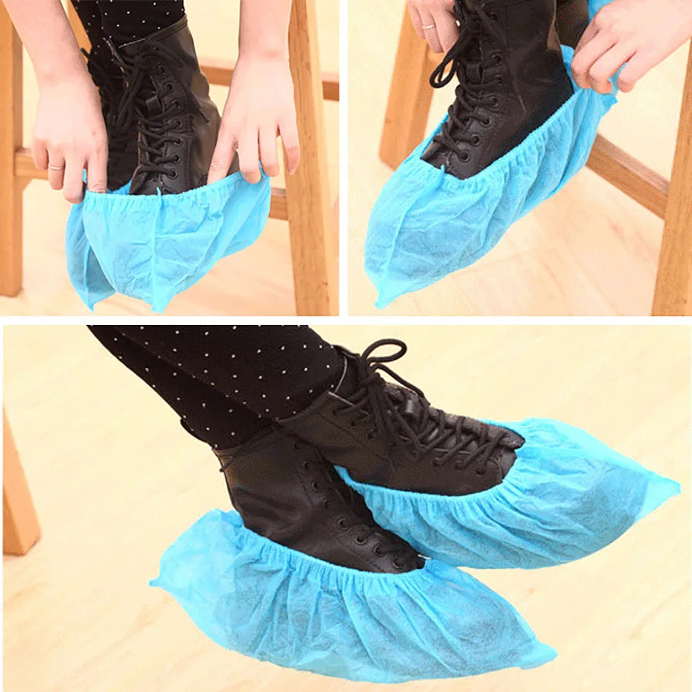 100PCS Anti Slip Disposable Shoe Covers with Elastic Band Waterproof Dustproof Foot Covers for Medical Home Indoor Use Qme
