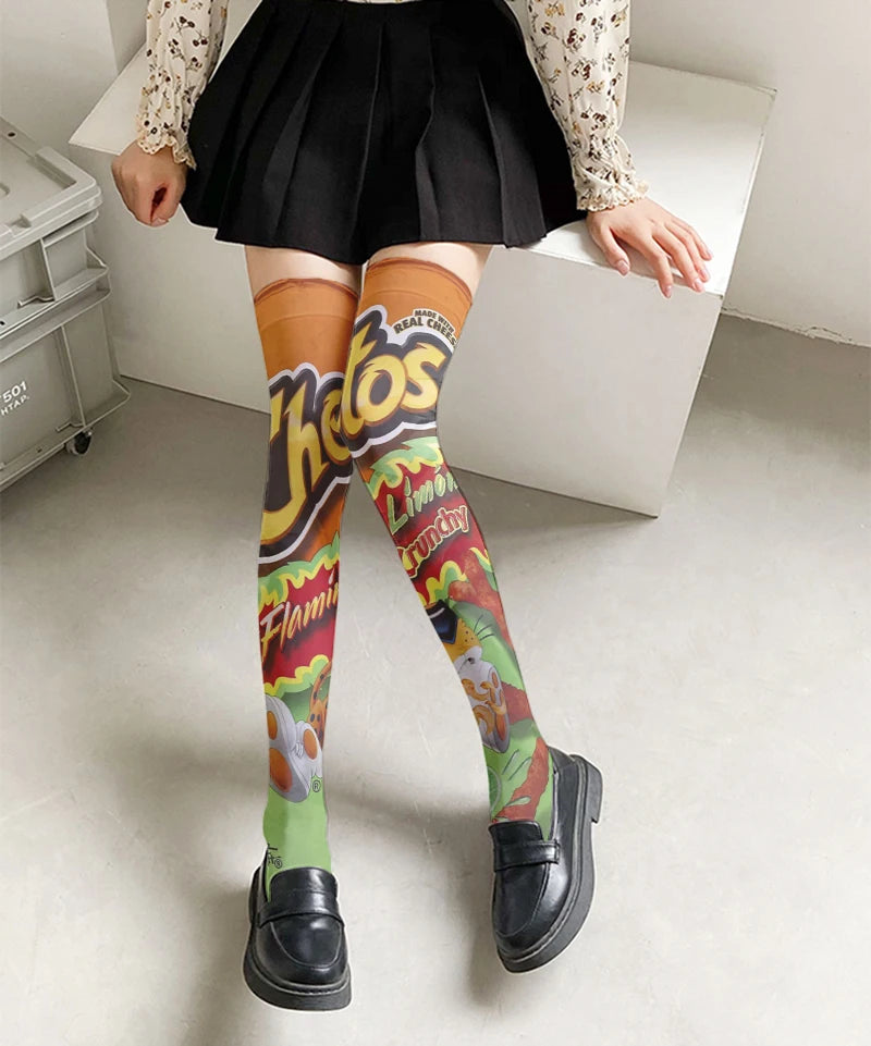 Fun Snacks Food Women's Stockings Skateboard Teen Harajuku Fashion Qme