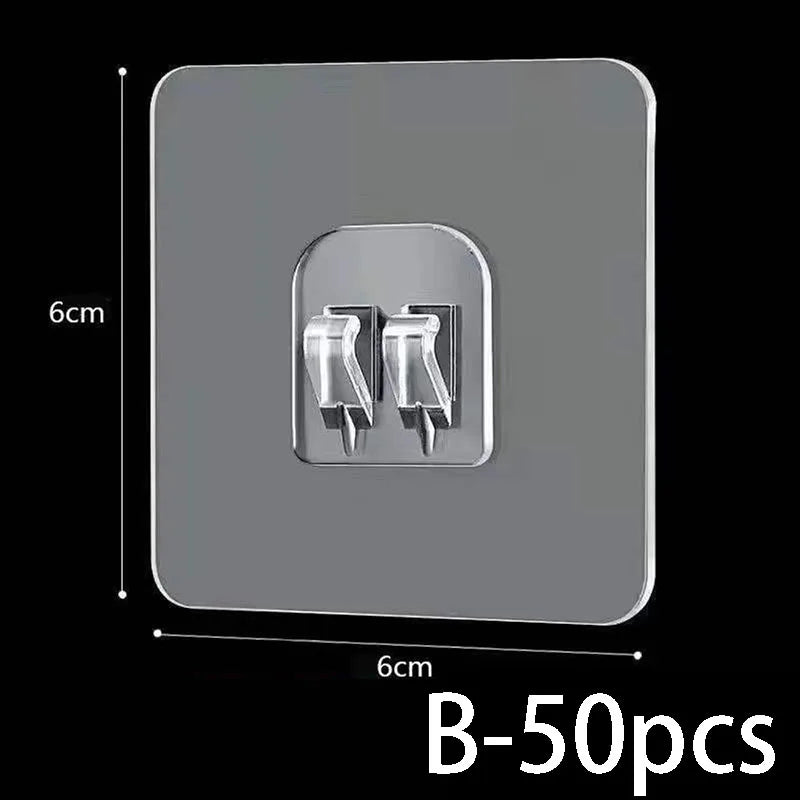Kitchen and Bathroom Shelf Hooks Transparent and Strong Adhesive Without Perforations Kitchen and Bathroom Accessory Hooks Qme B-50pcs-6X6CM