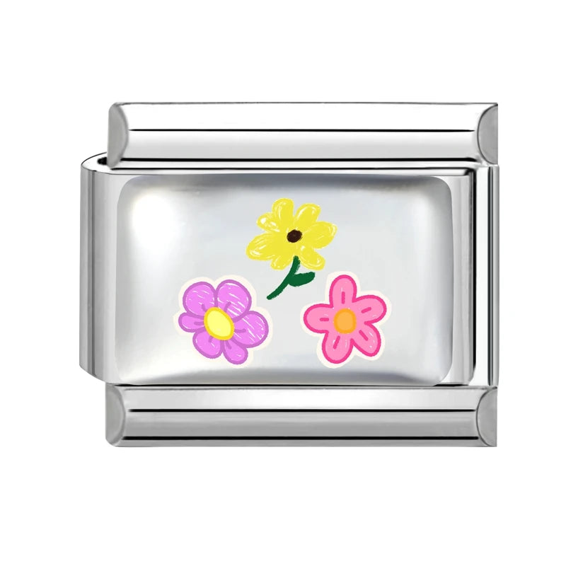 Design Colorful Earth Sun Sunflowers Stainless Steel Link fit 9mm Italian Flowers Series Jewelry Making DIY Charm Bracelet Gifts Qme Style 31