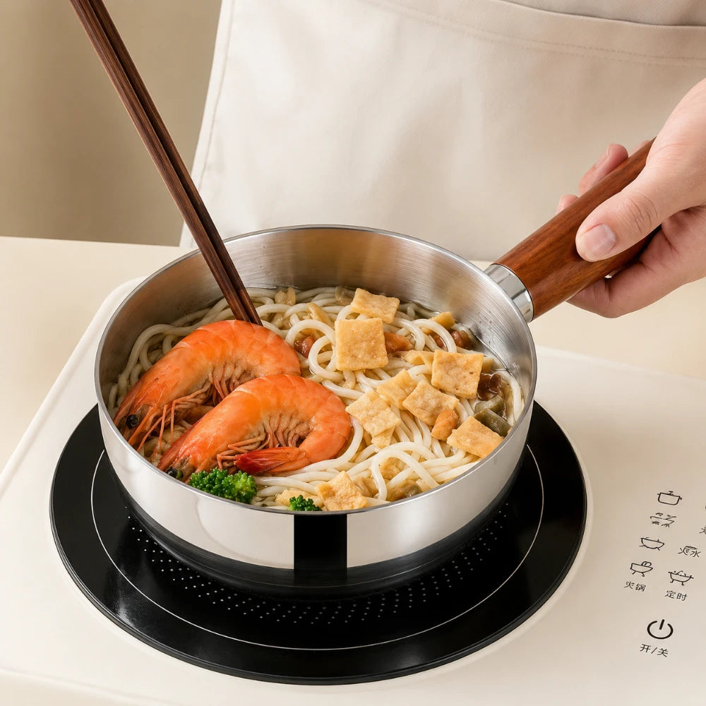 1/3 Optional Kitchen Cookware Stainless Steel Milk Pot Wooden Handle Non Slip Base Even Heat Performance For Induction Cooking Qme