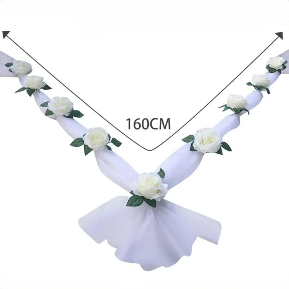 White Rose Artificial Flower for Wedding Car Decoration Bridal Car Decorations Door Handle Ribbons Silk Flower Qme