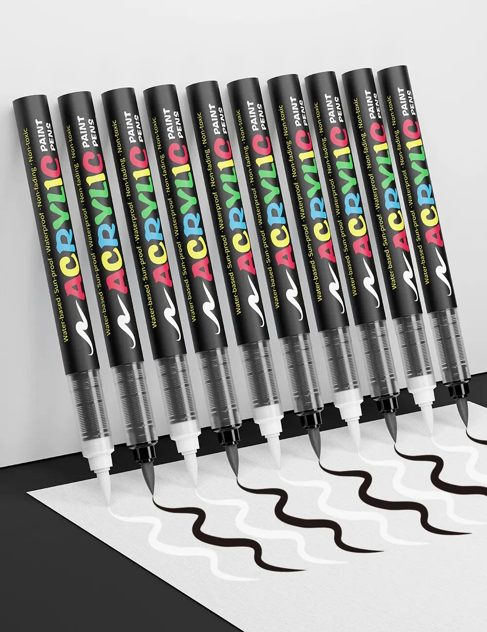 8pcs Black and White Acrylic Paint Markers Set, Large Ink Capacity, Acrylic Markers for Illustration Sketching, Wood, Glass Qme