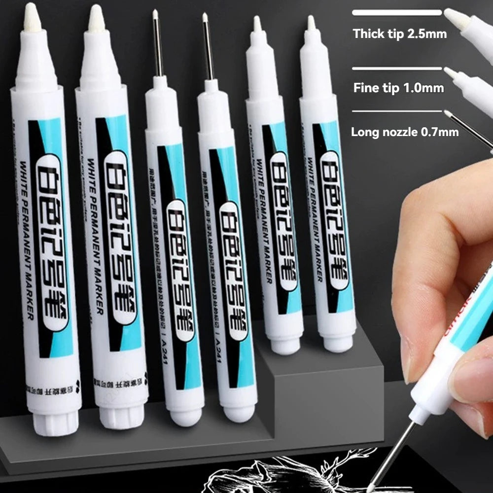White Marker Pens 0.7/1.0/1.5/2.5mm Oily Waterproof White Gel Pen And Ink DIY Graffiti Markers Stationery Wrting Supplies Qme