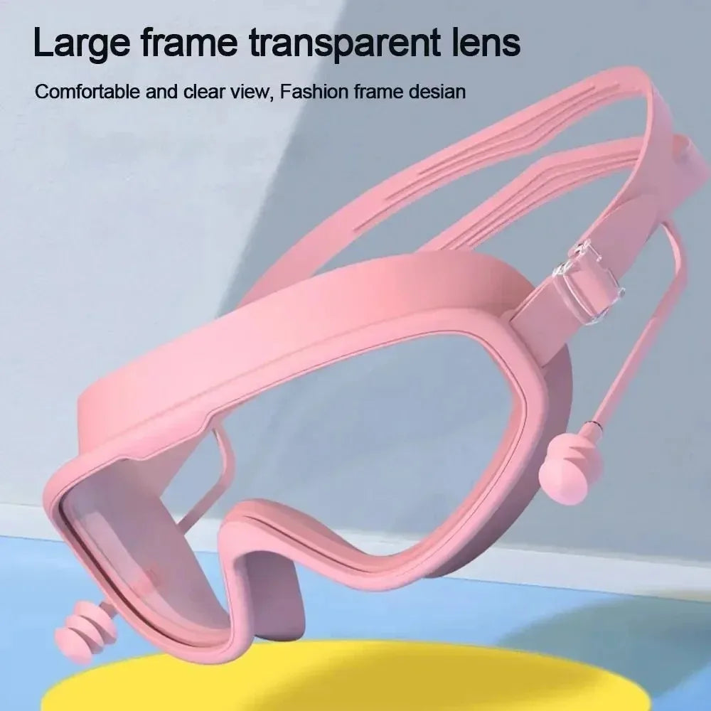 Swimming Goggles Silicone Swim Glasses Big Frame Earplugs Men Women Qme