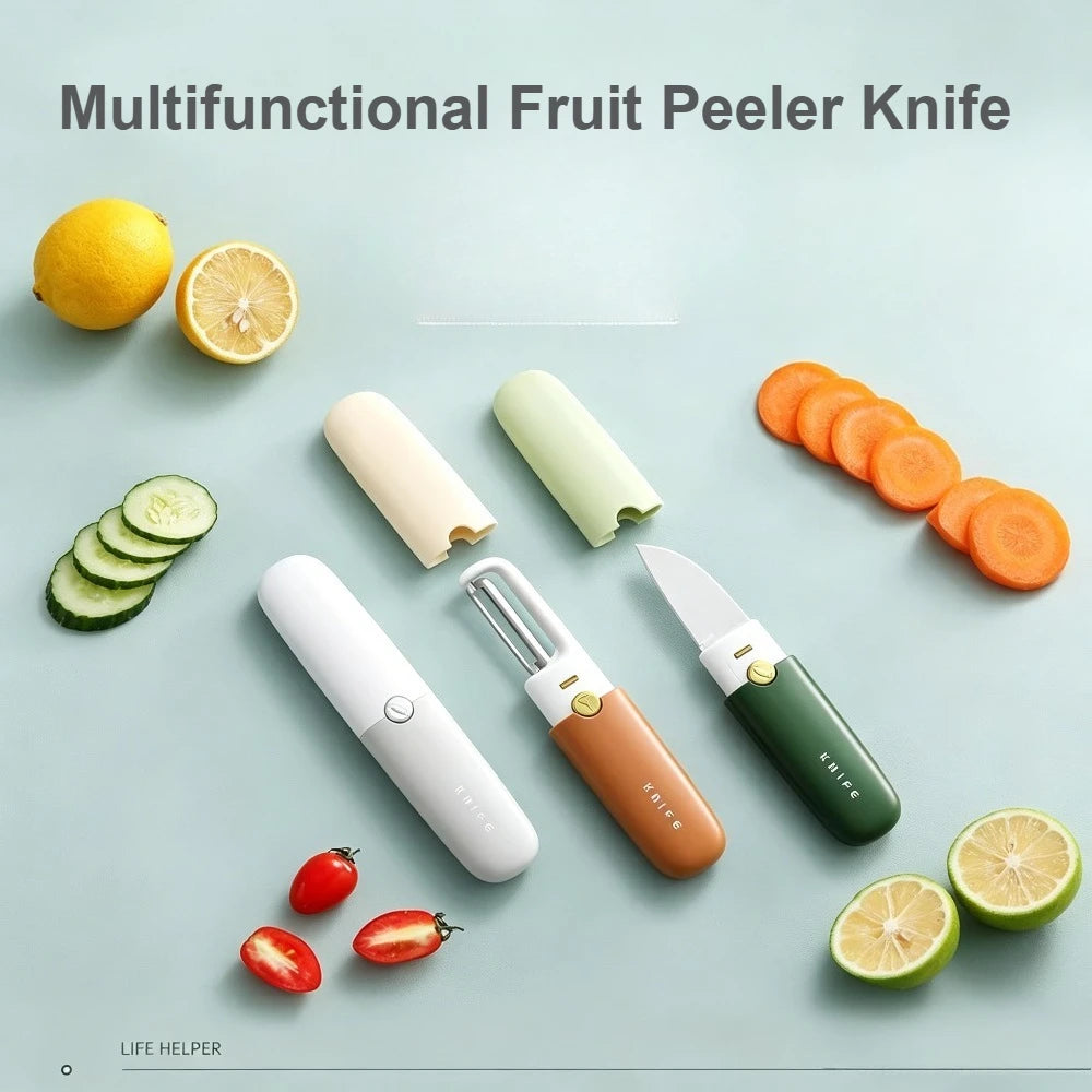 2-in-1 Multifunctional Fruit Peeler Knife, Portable Vegetable Peeler with Protective Cover, Blade for Kitchen & Travel Qme