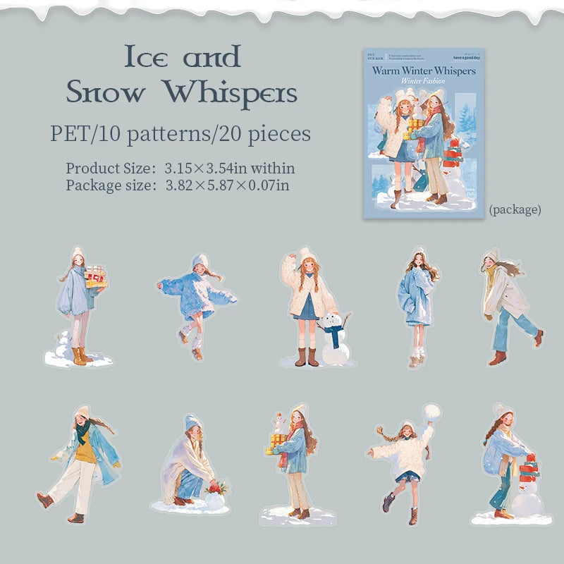 20 Sheets Winter Fashion Theme PET Stickers for DIY Scrapbook Collage Guitar Phone Case Notebook Decoration Supplies Qme 1