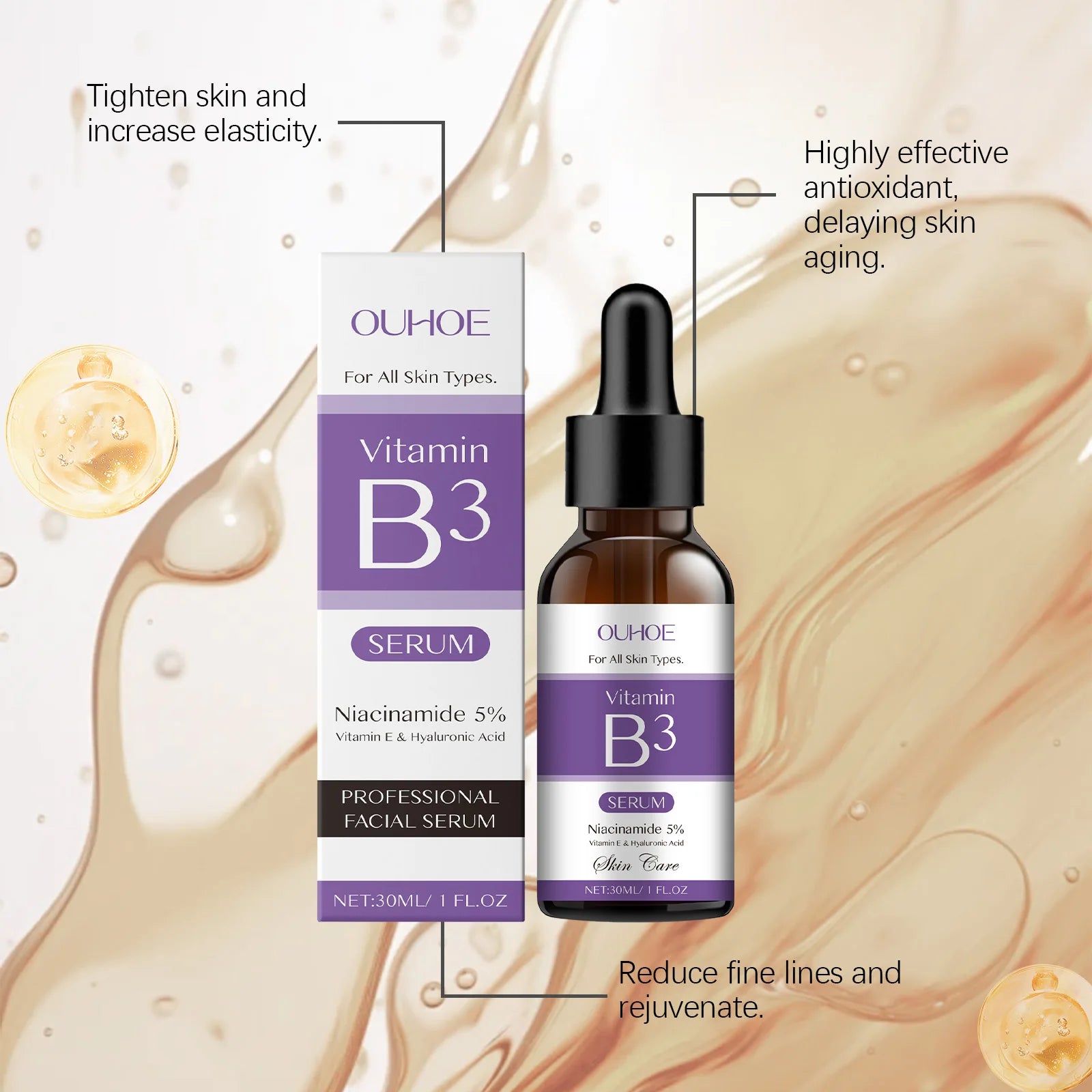 Niacinamide Facial Serum Vitamin B3 Wrinkles Pigment Dark Spot Removal Correcting Glow Serum Face Whitening Moisturizer Serum Qme