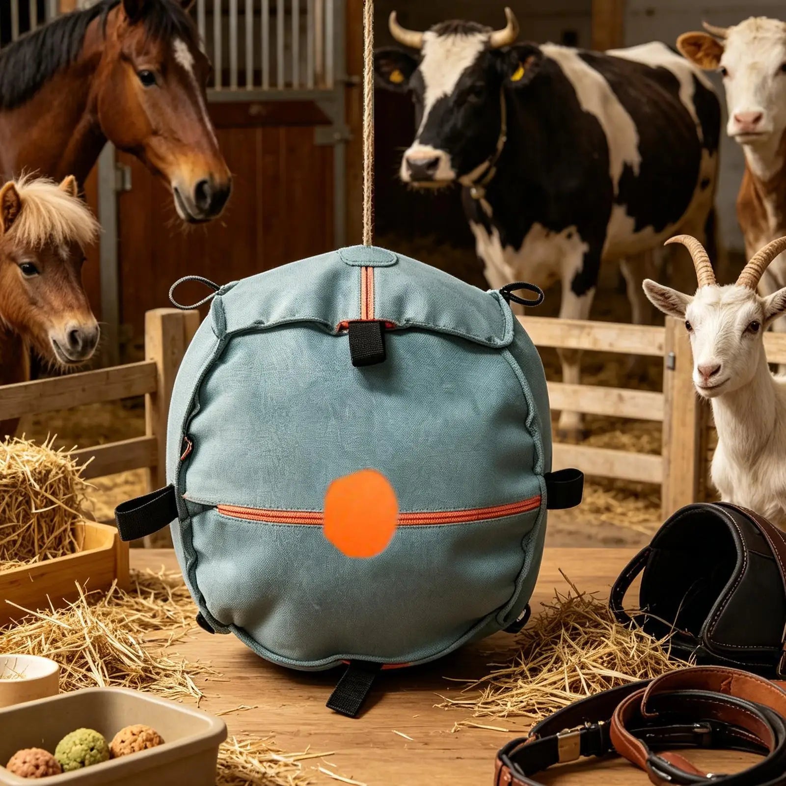 Hay Ball Horses Goat Supports Dispensing Feeder Horse Boredom Relief Qme