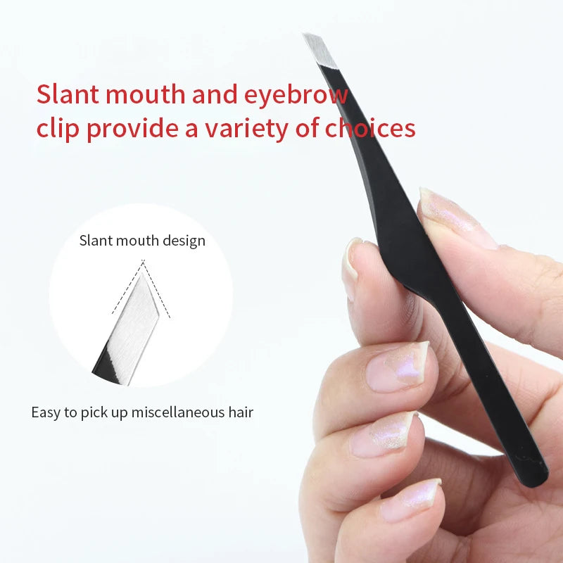 Hair Removal Tweezers Stainless Steel Eyebrow Slant Tip Point Flat Qme