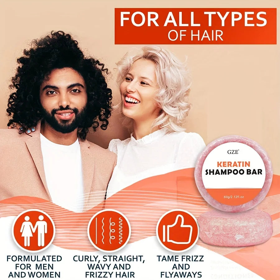 GZE Straightening + Keratin Shampoo Bar Soap, for Lustrous, Shiny Hair, Paraben-Free, Sulfate-Free Surfactants, Coconut Oil Qme