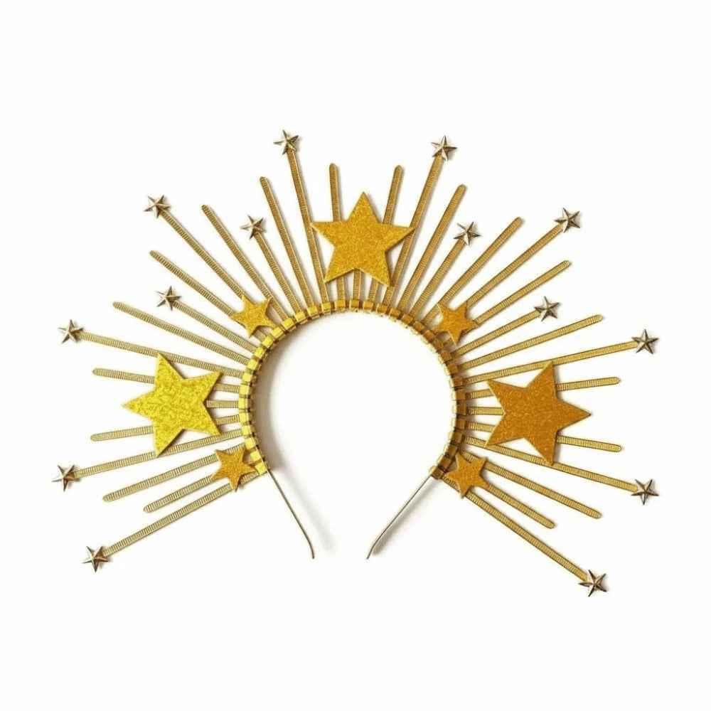 Fashion Golden Halo Crown Star Vintage Baroque Tiara Headband Qme