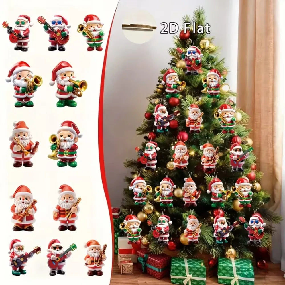 Vintage Wooden Santa Claus 2D Flat Christmas Tree Decorations Cute Qme