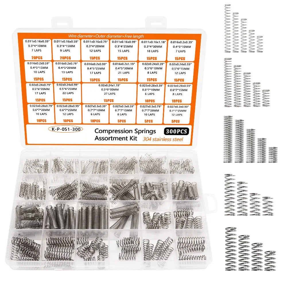 200/300PCS Stainless Steel Compression Spring Assortment Mechanical Electronics Repair DIY Hardware Tools Steel Galvanized Qme