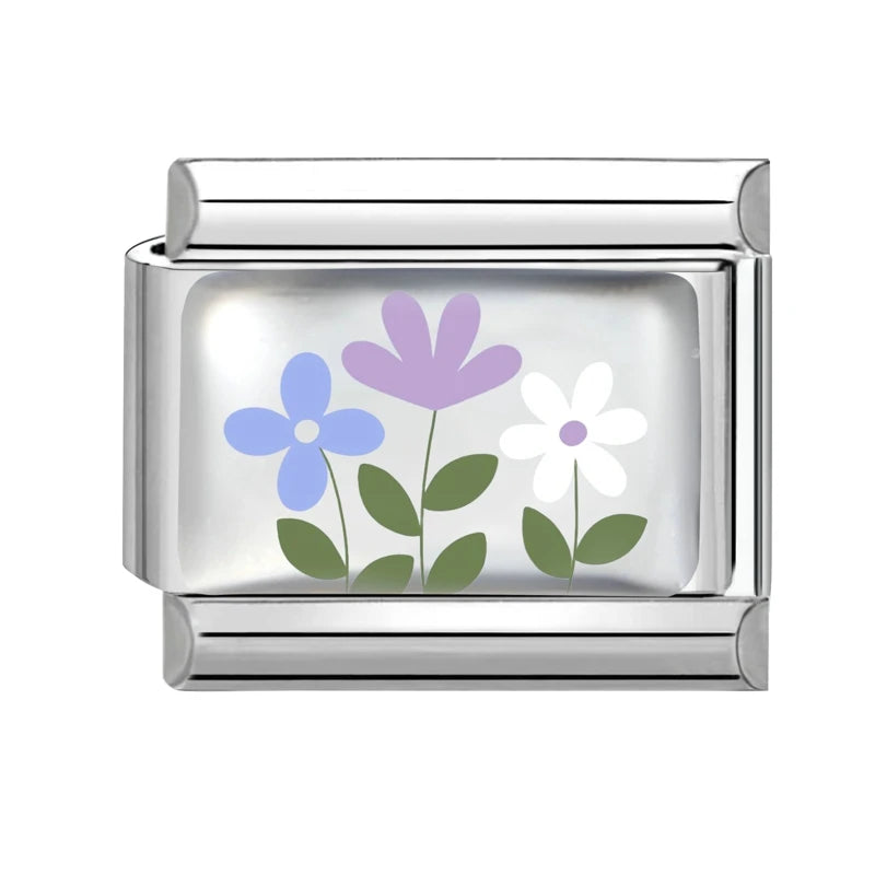 Colorful Brilliant Flowers Sunflower Lotus Tulip Charm Italian Link Fit 9mm Stainless Steel Bangles DIY Making Jewelry Bracelets Qme Style 16