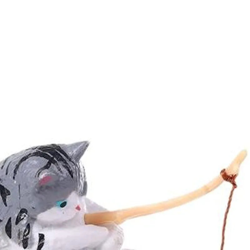 1 Aquarium Fish Tanks Ornament Miniature Figurines Tank Fishing Cat Qme