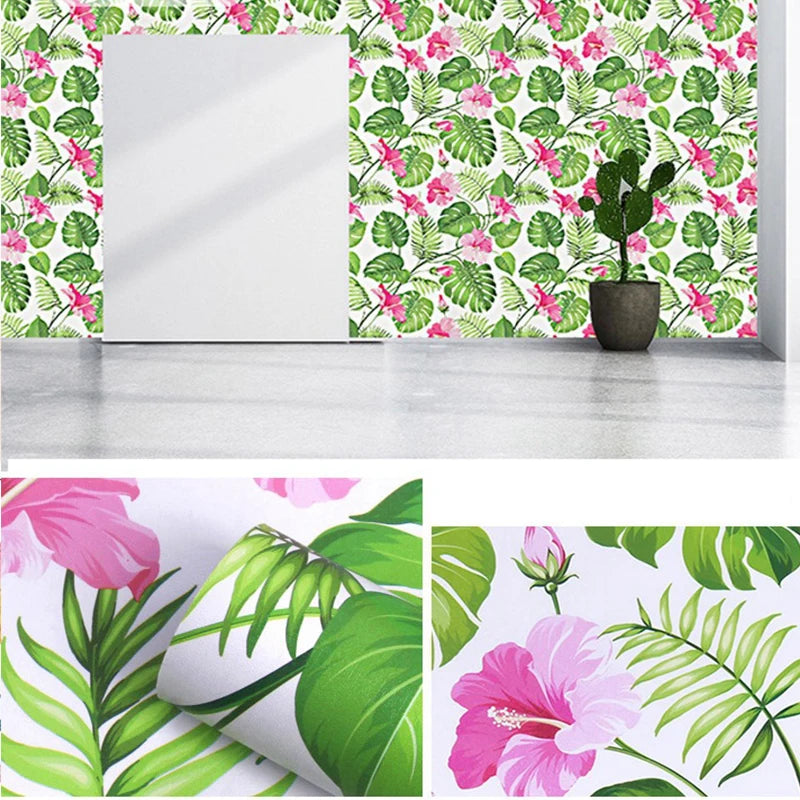 Black White DIY Floral Wallpaper Peel Stick Contact Paper Flowers Qme lv ye hua hong 500cmx44cm