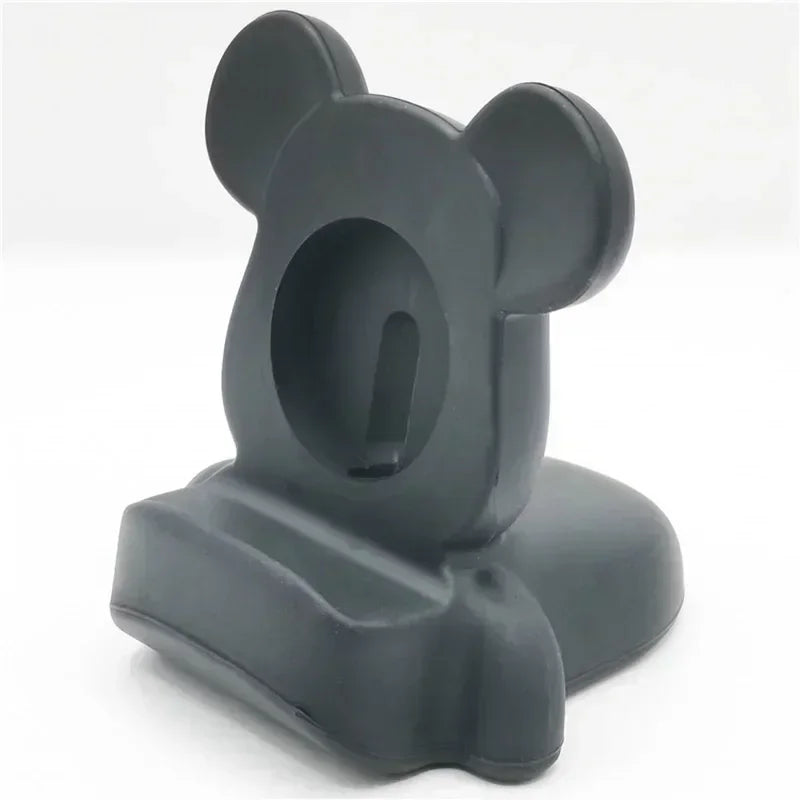 Mickey Mouse Charger Stand Minnie Desktop Holder for Apple Watch 9 8 7 6 5 4 iWatch 3 2 1 SE Cartoon Silicone Charging Base Qme 02-Black
