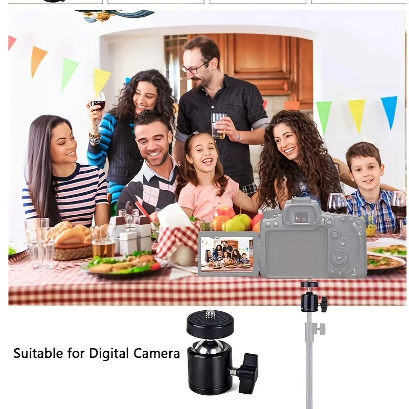 Mini Metal Ball Head Tripod Mount Adapter, 1/4 Inch Screw Swivel Ballhead for DSLR Camera Ring Light Phone Live Streaming Stand Qme