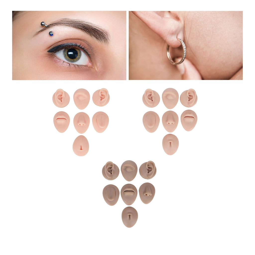 Silicone Eye Model Silicone Body Practice Model Simulation Silicone Ear Eye Nose Mouth Tongue and Belly Button Model for Novice Qme