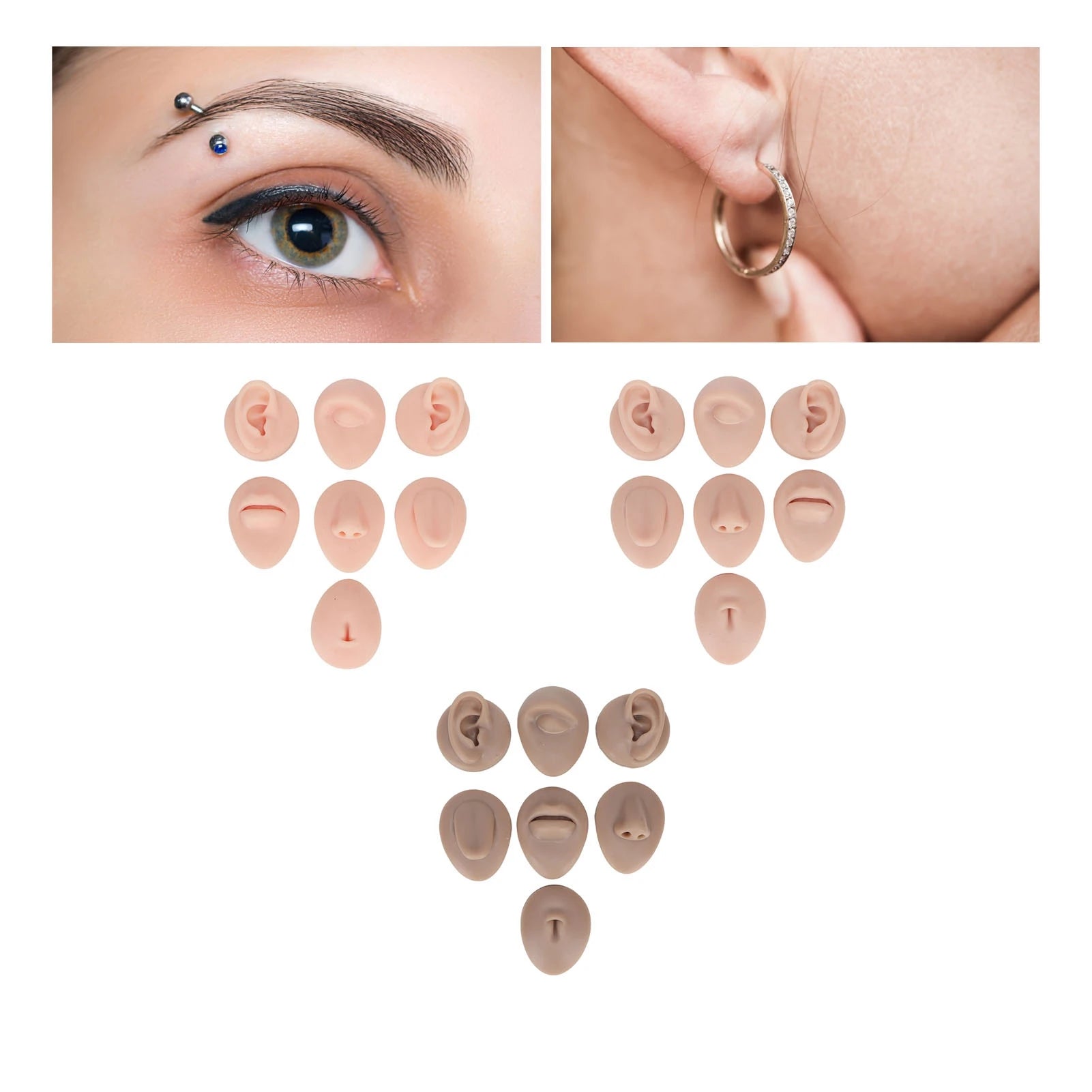 Silicone Eye Model Silicone Body Practice Model Simulation Silicone Ear Eye Nose Mouth Tongue and Belly Button Model for Novice Qme