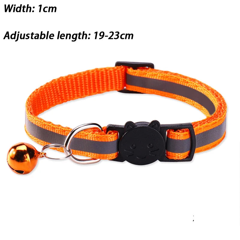 Round Ear Cat Dog Collar Glowing Pet Reflective Safety Buckle Bell Qme Orange one size