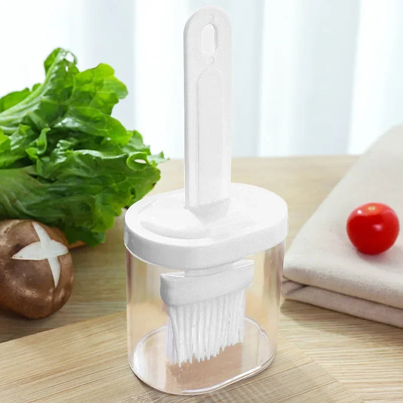 BBQ Oil Dispenser With Silicone Brush Kitchen Cooking Utensil For Outdoor Barbecue Baking And Grilling Oil Application Tool Qme 1PC-WHITE
