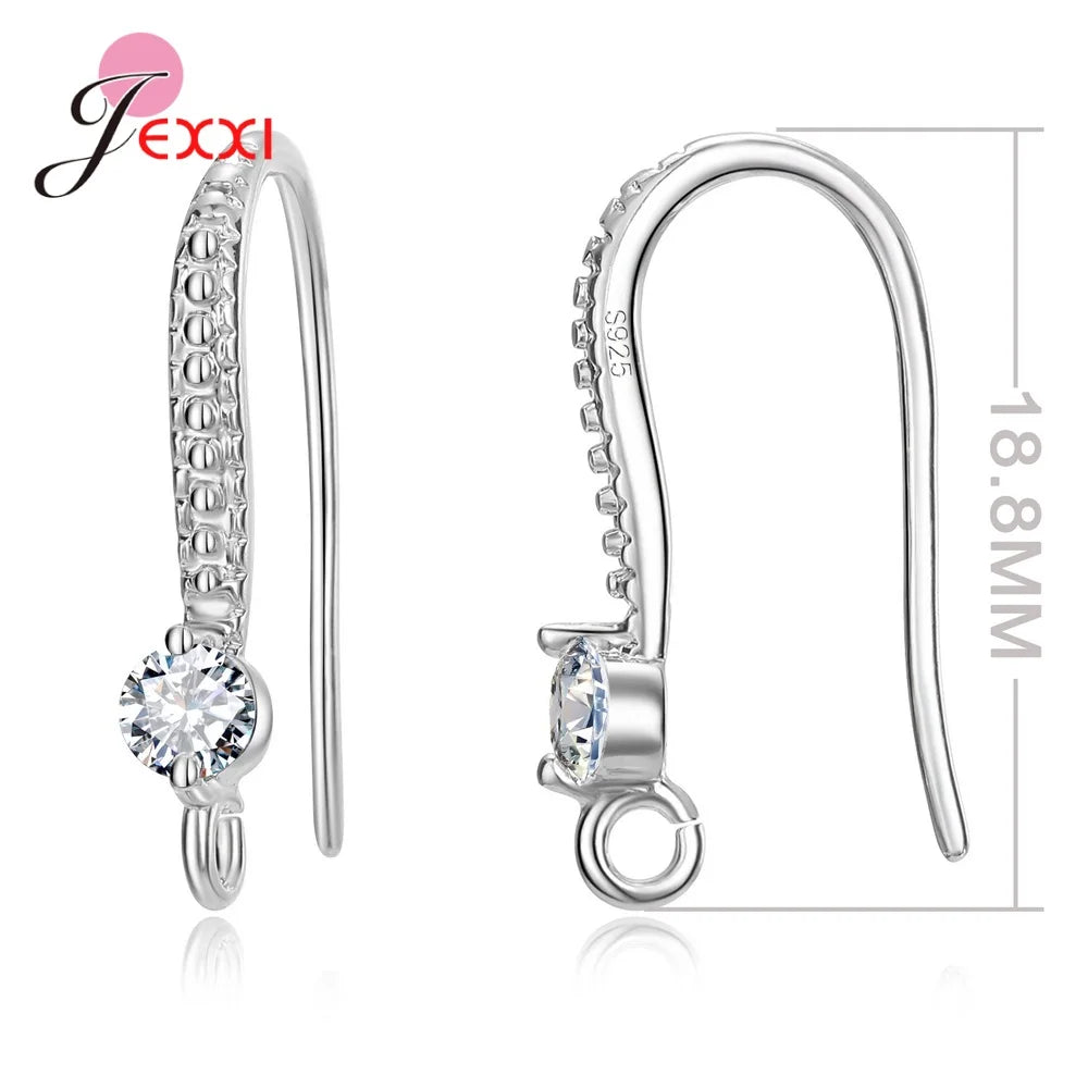 New Arrivals Sparkling Earrings Findings Real 925 Sterling Silver Color Earrings Components For Women Hand Making DIY Jewelry Qme 287