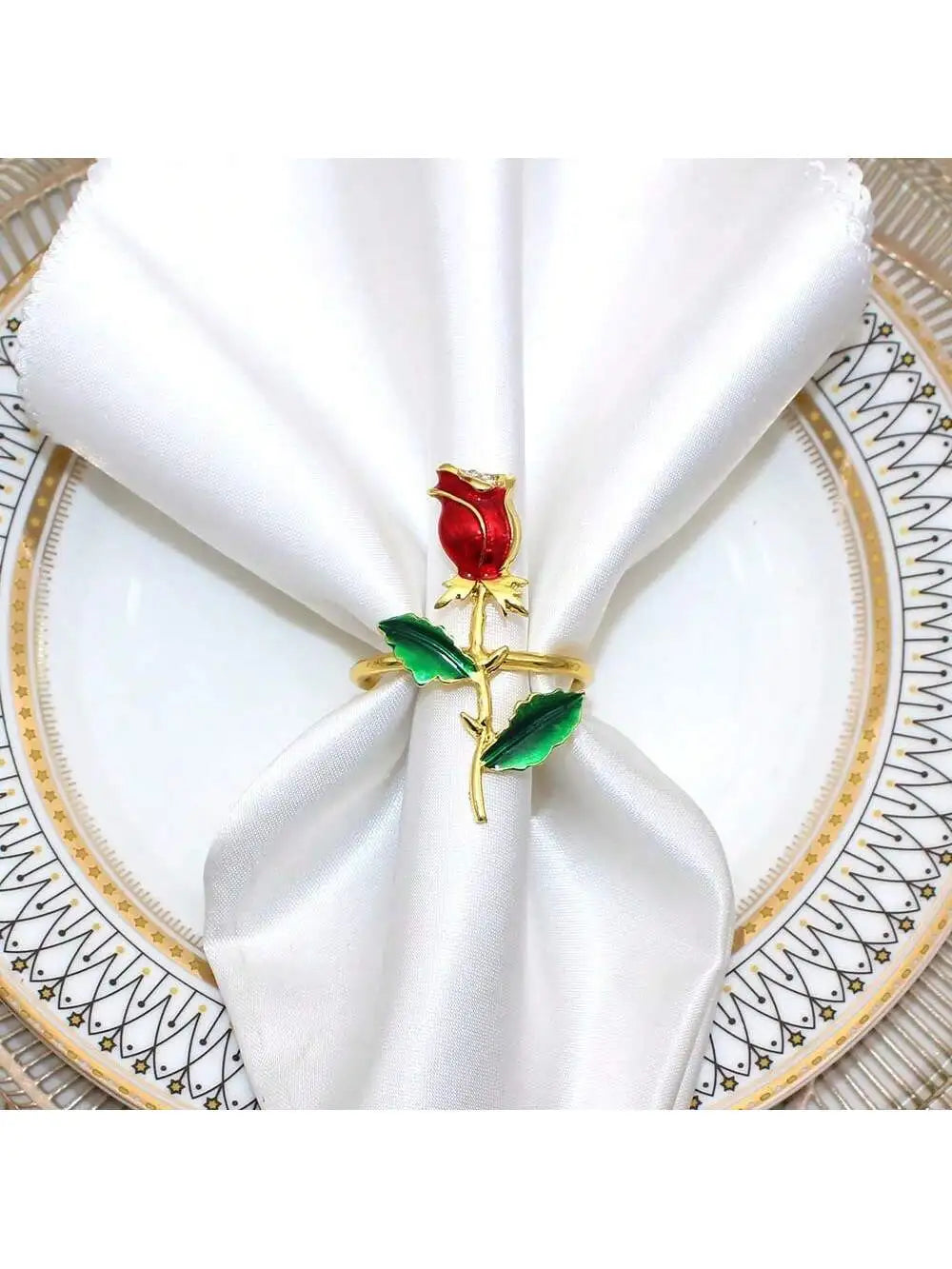 Valentine's Day Napkin Ring Red Heart-shaped Rose Diamond Inlaid Qme flower