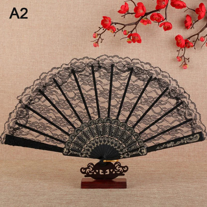 Japanese Pattern Art Craft Decor Vintage Lace Folding Fan Chinese Qme A2