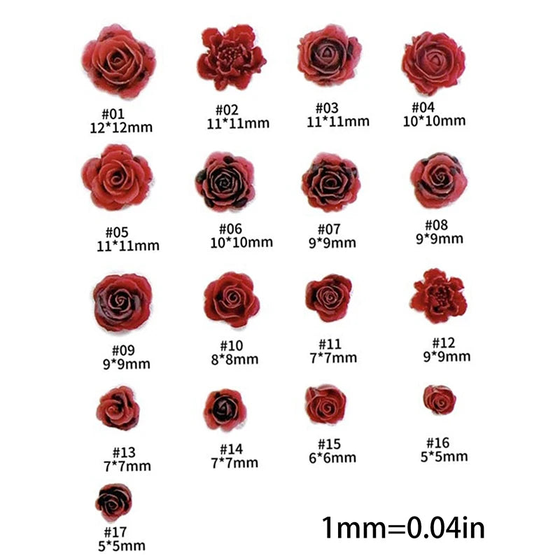 Random Mixed Wine Red Rose Nail Art Charms Luminous Flowers Qme 30pcs