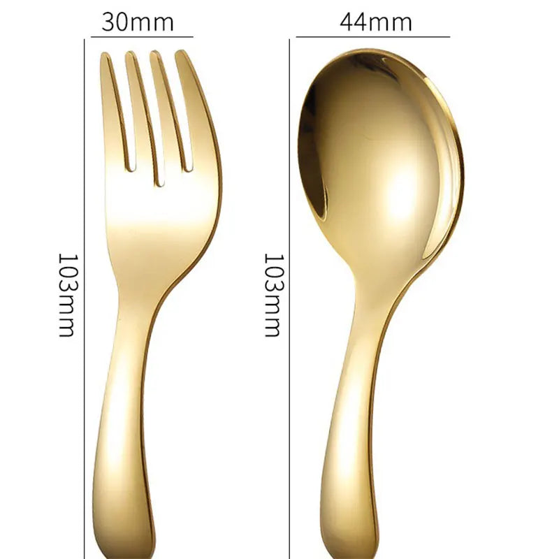 Outdoor Tourism 304 Stainless Steel Portable Tableware, CHILDREN'S Tableware, Dessert Tableware, Spoon and Fork Combination Qme