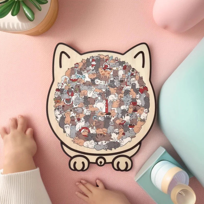 135-Piece Morandi Color Cat-Shaped Wooden Jigsaw Puzzle Irregular Cats Shaped Animal Pieces For Home Decor & Party Games Gifts. Qme