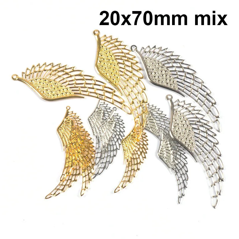 10Pcs Angel Wings Filigree Wraps Connectors For Making DIY Jewelry Accessories Findings Metal Crafts Scrapbook Home Decor yk0907 Qme 20x70mm-mix-1