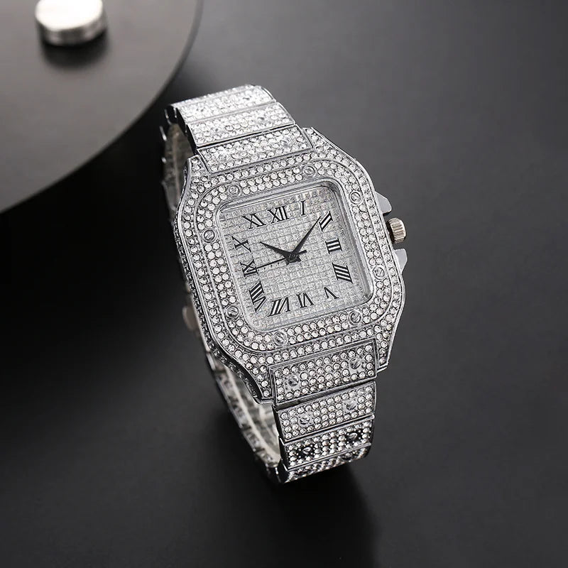 Men's Fashion Elegant High-End Analog Zinc Alloy Watch With Rhinestones Qme