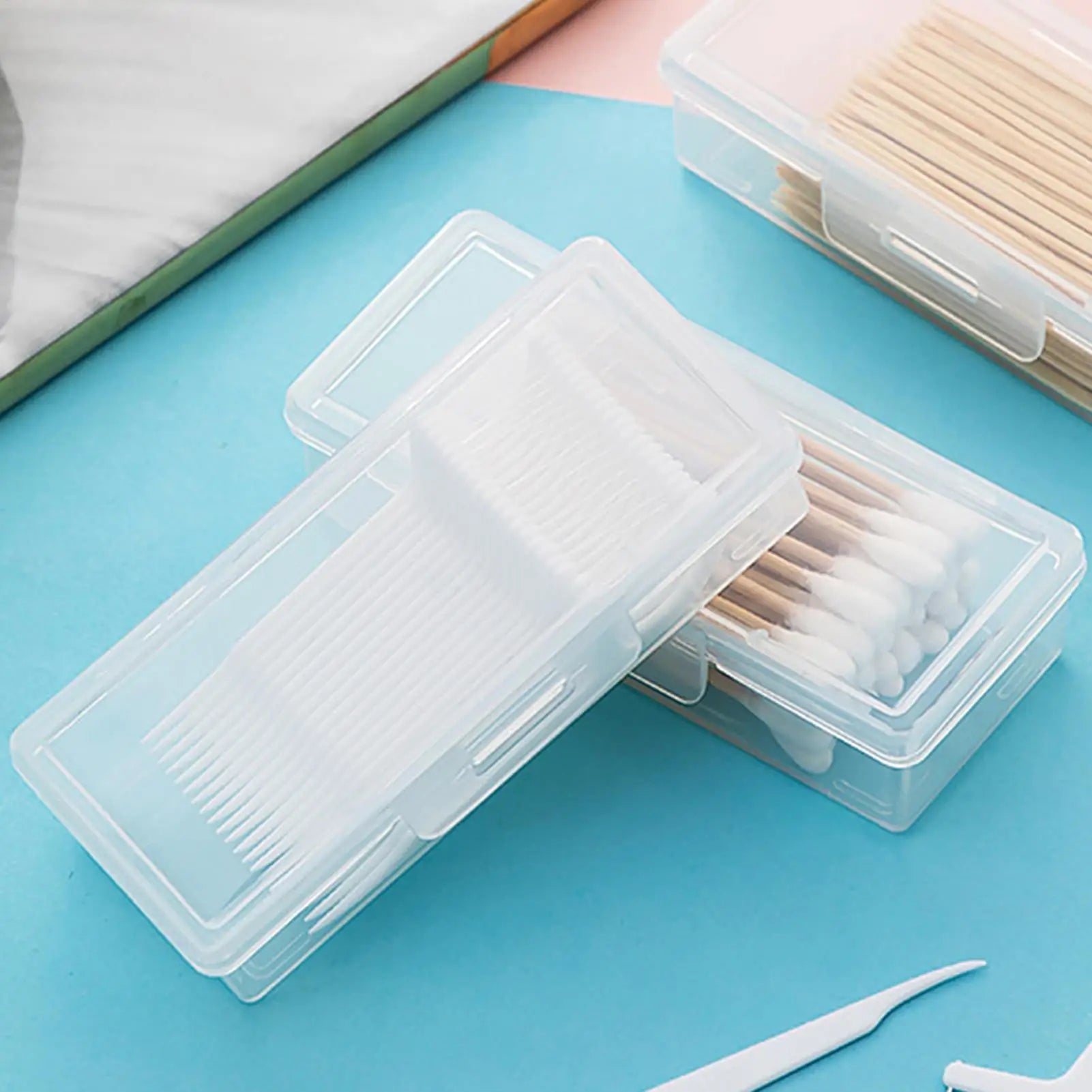Cotton Swab Container Small Earring Organizer Small Transparent Cotton Ball Holder Portable Cotton Swab Holder Case Qme