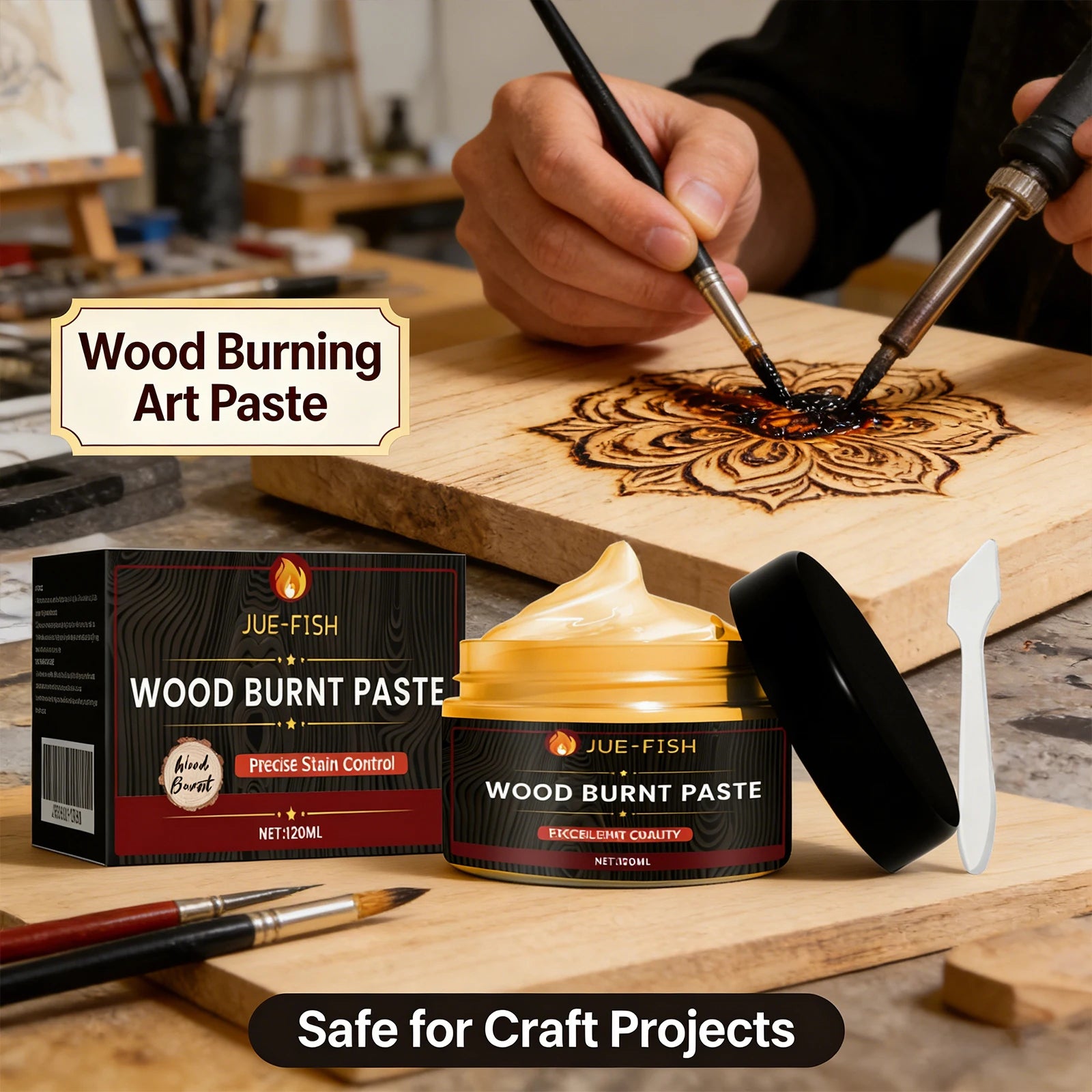 Original Wood Burning Paste Quickly Shaping Patterns Inspiring Artistic Creativity Easy to Use DIY Pyrography Wood Burning Cream Qme