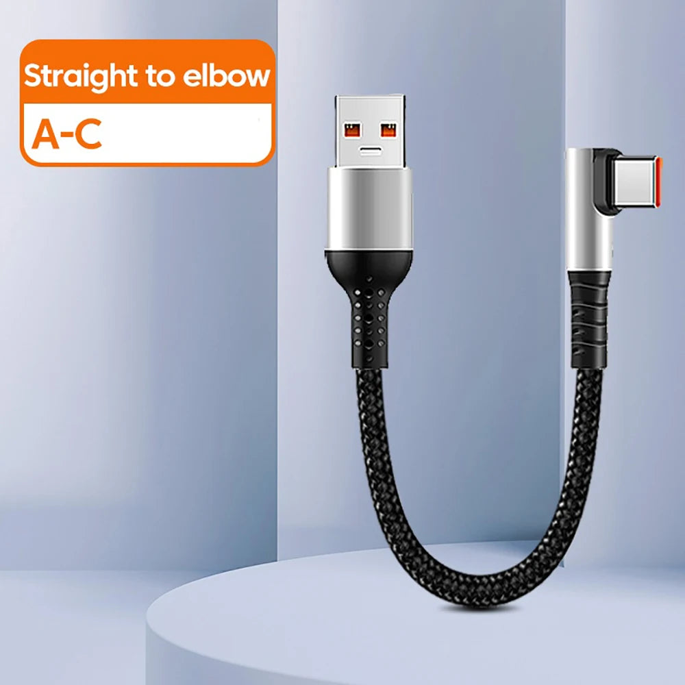 6A 25cm/50cm Short Data Cable 90 Degree Elbow USB PD To Type C Cable Fast Charging Cord For Iphone15 Xiaomi Samsung USB C Line Qme straight to elbow AC 0.5m