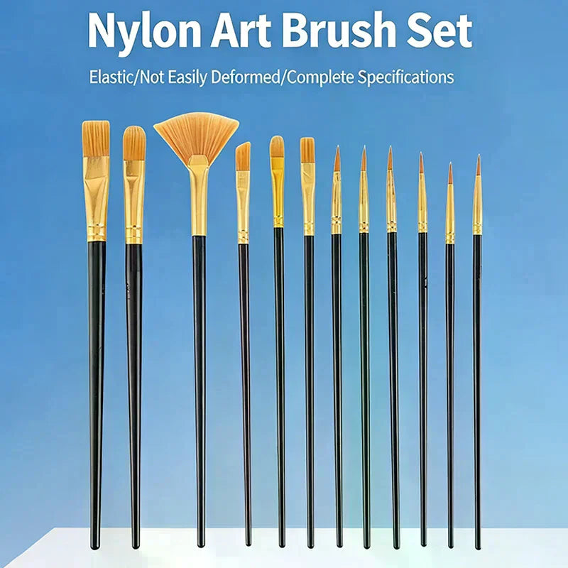 Nylon Bristle Brush Flat Brushes Watercolor Oil Paint Artists Amateur Qme