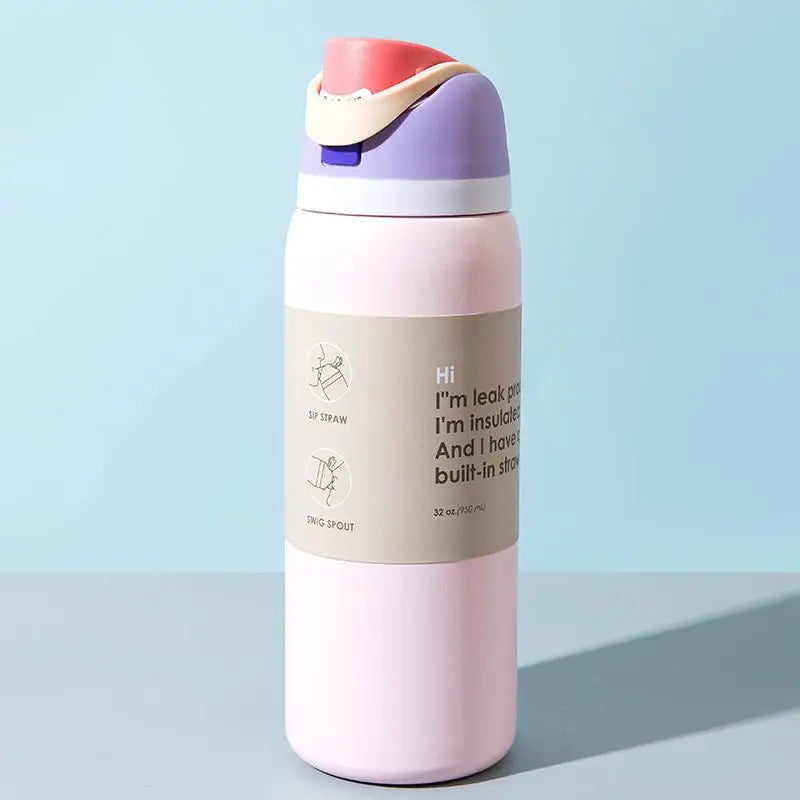 Vacuum Flasks & Thermoses Water Bottle Drinkware Thermo Tumbler Stainless Steel Thermal Mug Cold Hot Coffee Qme Pink 24oz